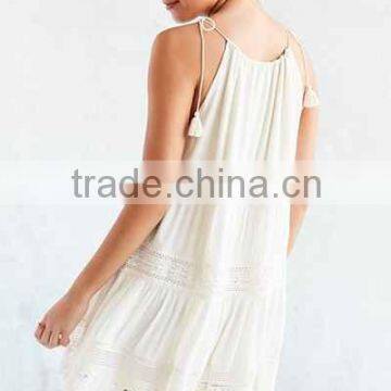 White Pretty Design Double With Crochet Inset Midi Dress for 2016 Women
