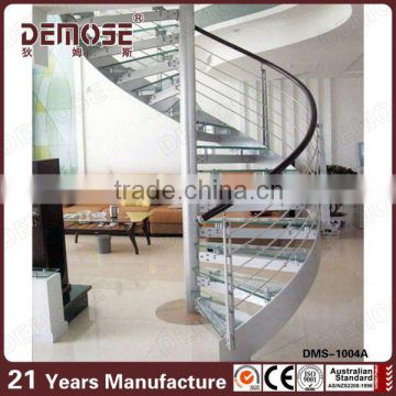 stainless steel glass and oak spiral staircase