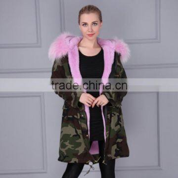 Western Style Detachable Lined Parka Raccoon Fur Hooded Jacket Overcoat