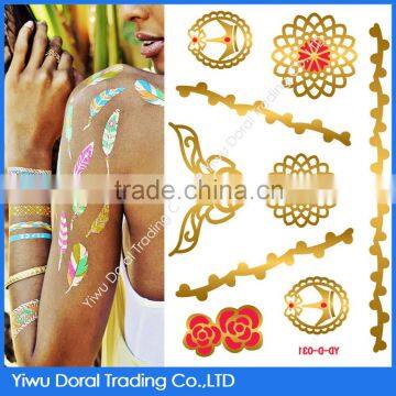 2015 hot sale gold foil tattoo mandala and crown 3D temporary tattooo waterproof body tattoo sticker