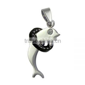 Classical brush finish black IP round charms 316l surgical stainless steel jewelry pendant dolphin silver dolphin pendant LP3412