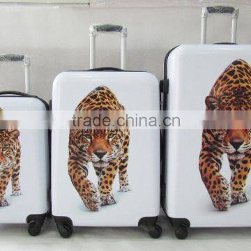 Fashion leopard printed designing colorful figures ABS+PC trolley luggage case