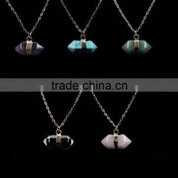 Hottest Sale Hexagon Stone Bullet Quartz Chain Pendant Necklace For Women