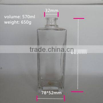 570ml narrow-necked square wine glass bottle for vodka/whisky for sale