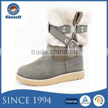 Choozii Hotsale Children Gray Suede Leather Warm Snow Boot with Fur