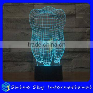 Acrylic Tooth Shaped 3D LED Night Light Creative Stereoscopic 7 Colors Flashing Touch LED Night Light