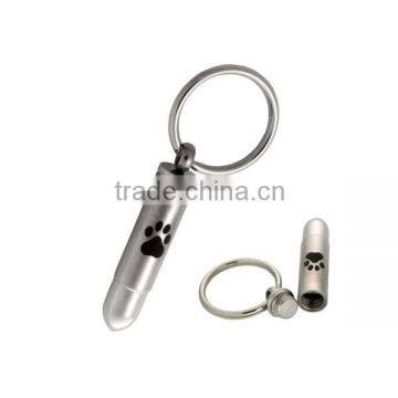 SRA2006 High Polished Paw Print Bullet Ash Key Chain Pet Cremation Jewelry Pendant Stainless Steel Key Ring