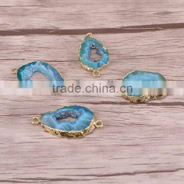 Titanium AB Blue Agate Slice Beads, Gold Plated Agate Geode Gem Stone Connector Druzy Beads For Jewelry Making photo-5