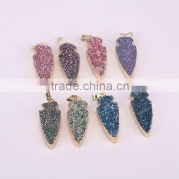 Titanium Agate Quartz Stone Pendant, Gold Plated Edged Arrow Gem Stone Pendant, For Jewelry Making photo-4