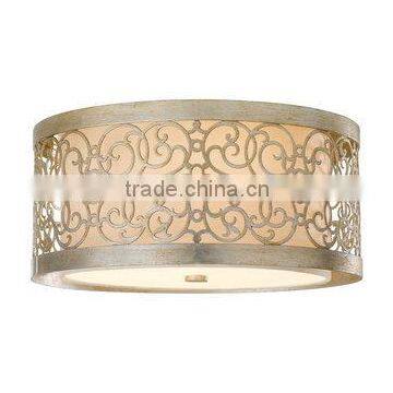 Silver Leaf Patina Arabesque 2 Light Flush Mount Ceiling Fixture