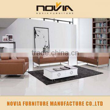 Adjustable headrest europe design leather sofa with stainless steel legs 305