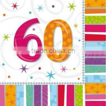 Adult Birthday Supplies/60th birthday party supplies Tableware /Radiant Birthday 60th Napkins Pk 16