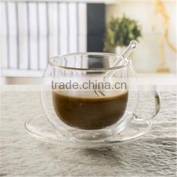 European high borosilicate heat-resistant glass coffee cup with handle,spoon and saucers.double wall glass coffee tea cup sets.