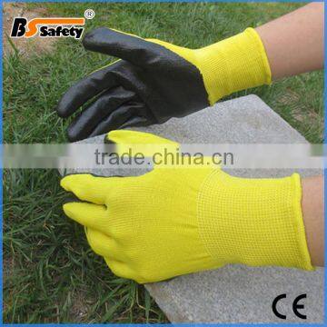 BSSAFETY 13 gauge polyester knitted black nitrile coated garden work gloves