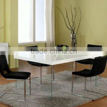 Modern Bambi White Dining Table and Low Back Upholstered Side Chairs