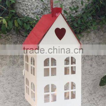 Red-White House Lantern With Led Light Inside