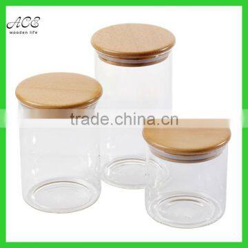 Custom glass storage jar wood lid Wooden lid