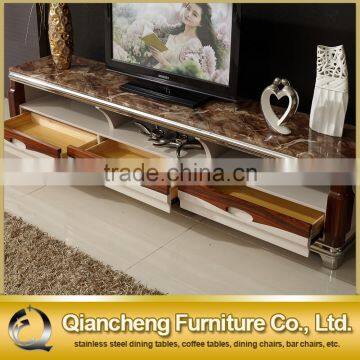 Classic wooden led tv stand furniture with showcase marble top