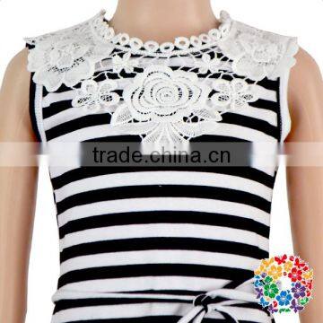 Fashion Design Black Stripe Cotton Summer Dress Sleeveless Adding Lace Girl Child Dress photo-4
