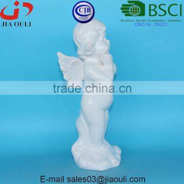 White Glazed Ceramic Standing Angel for Christmas Decor and Home Decor