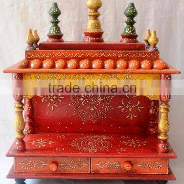 Hand Painted Wooden Temple With 2 Drawers