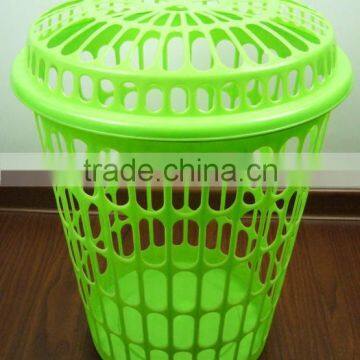 Round plastic laundry basket hamper with lid