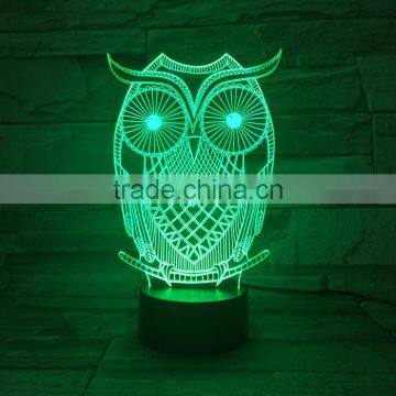UCHOME Owl 3D Illusion Lamp 7 Color Changing Touch/Press Table Desk LED Night Light