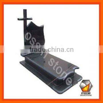 Cross carving black granite tombstone