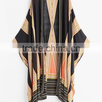 chinese clothing OEM summer women loose design Geo Print Kimono open jacket Kimono