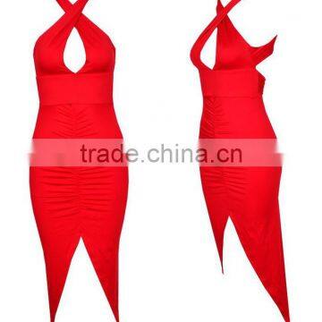 OEM 2015 Summer Solid Color Halter Sexy Personality Irregular Bandage Cocktail Dresses photo-2