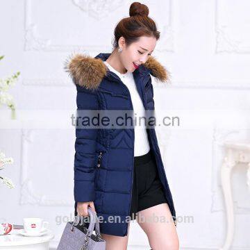 OEM Wholesale Winter Women Thicken Cotton Fur Collar Hooded Down Long Parka Jacket Coat