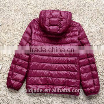 2016 Customized Manufacture Fashionable Winter Thin Ladies Down Jacket With Hoodie