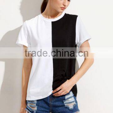 OEM Simple Black and White Block O Neck T Shirt for Women LC8293 photo-4
