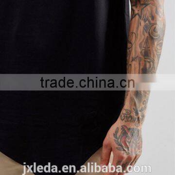 Men Summer 100% Cotton Jersey Asymetric Hem Plain Crew Neck Black T-shirt Wholesale OEM Suppliers photo-3