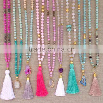 Fashion Long Hand Knotted Druzy Tassel Necklace, Druzy Beaded Neckalce photo-6