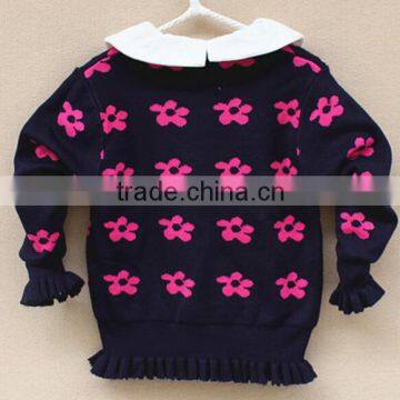 Best-selling Kids Girls Ruffle Frill Bottom Flower Knitted Pullover Sweater photo-2