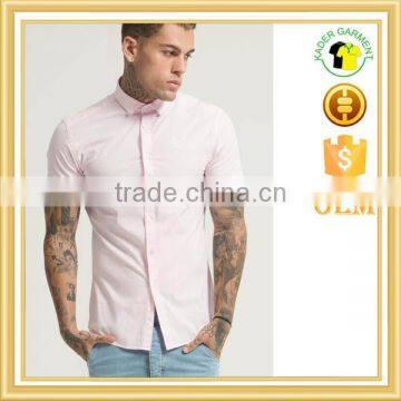 Mens high quality pink shirts slim fit shirts short sleeves shirts for sale