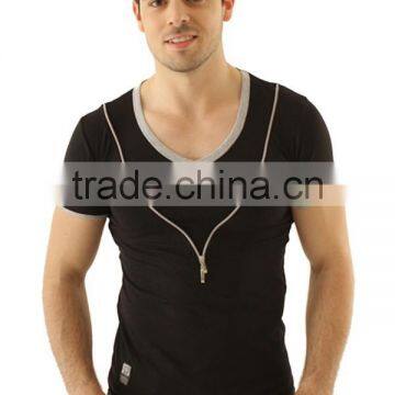 V-neck fashion t shirt with chest zip