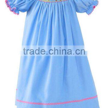 Light Blue Smocked Nativiti Scene Bishop Dress