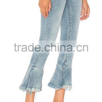 2017 Hot Sale Young Girls Jeans Pants Ruffle Ninth Denim Jeans Ladies Jeans Design photo-2