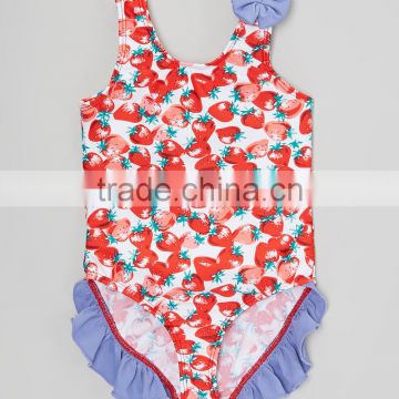 New Summer Girl Swimwear With Red Strawberry Ruffle One-Piece Girl Beachwear Kids Clothes G-NP-S905-365