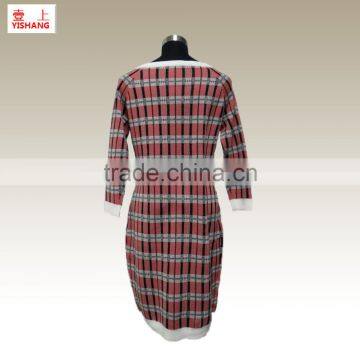 Plaid Jacquard 100%Acrylic Fashion Lady Dress Sweater photo-2