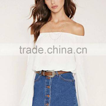2016 Shandao New Arrival Plain Dyed Cotton Summer Fashion off Shouder Long Sleeve Design Skirts and Blouse photo-5