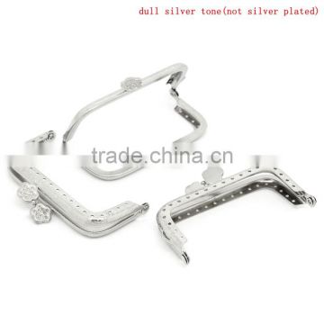 Metal Frame Kiss Clasp For Purse Bag Silver Tone(Hold ss6 Rhinestone)Flower 9x5.5cm(Open:9x10.5cm),3Pc,Hottest