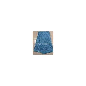 Sky Blue Beige African Net Lace Fabrics , Garment