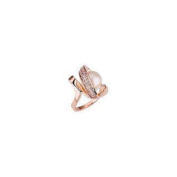 No Nickel Rose Gold Customized Fashion Jewelry Ring With Small Pearl Gemstone