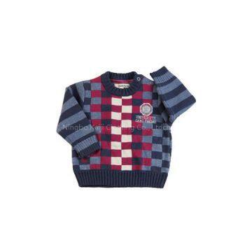 classic infant boy\'s jacquard pullover snap striped applique campus sweater