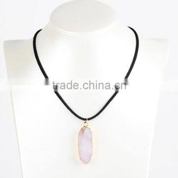 Natural Crystal Quartz Stone Gold Plated Pendant Womens Irregular Necklace photo-6