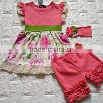 Wholesale kids summer ruffle baby girls toddler girls cotton outfit infants clothes set girls short set