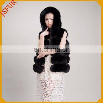 100% fox fur long black fur gilet with a hat for ladies